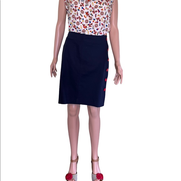 Lauren Ralph Lauren Vintage, Full Button, Knee Length, Straight Skirt, Navy | 8 - Picture 2 of 13